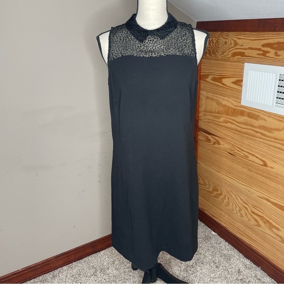 Ann Taylor Loft Black Sleeveless Collared Sheer Top Leopard Print Mini Dress 6 - Picture 1 of 10